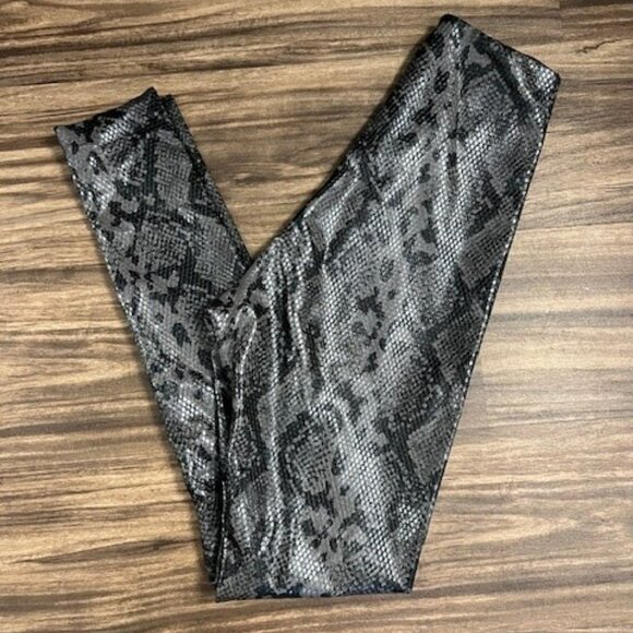 COMMANDO CONTOUR TEXTURED SNAKESKIN DARK GREY SILVER PRINT LEGGINGS PANTS XS - Picture 3 of 4
